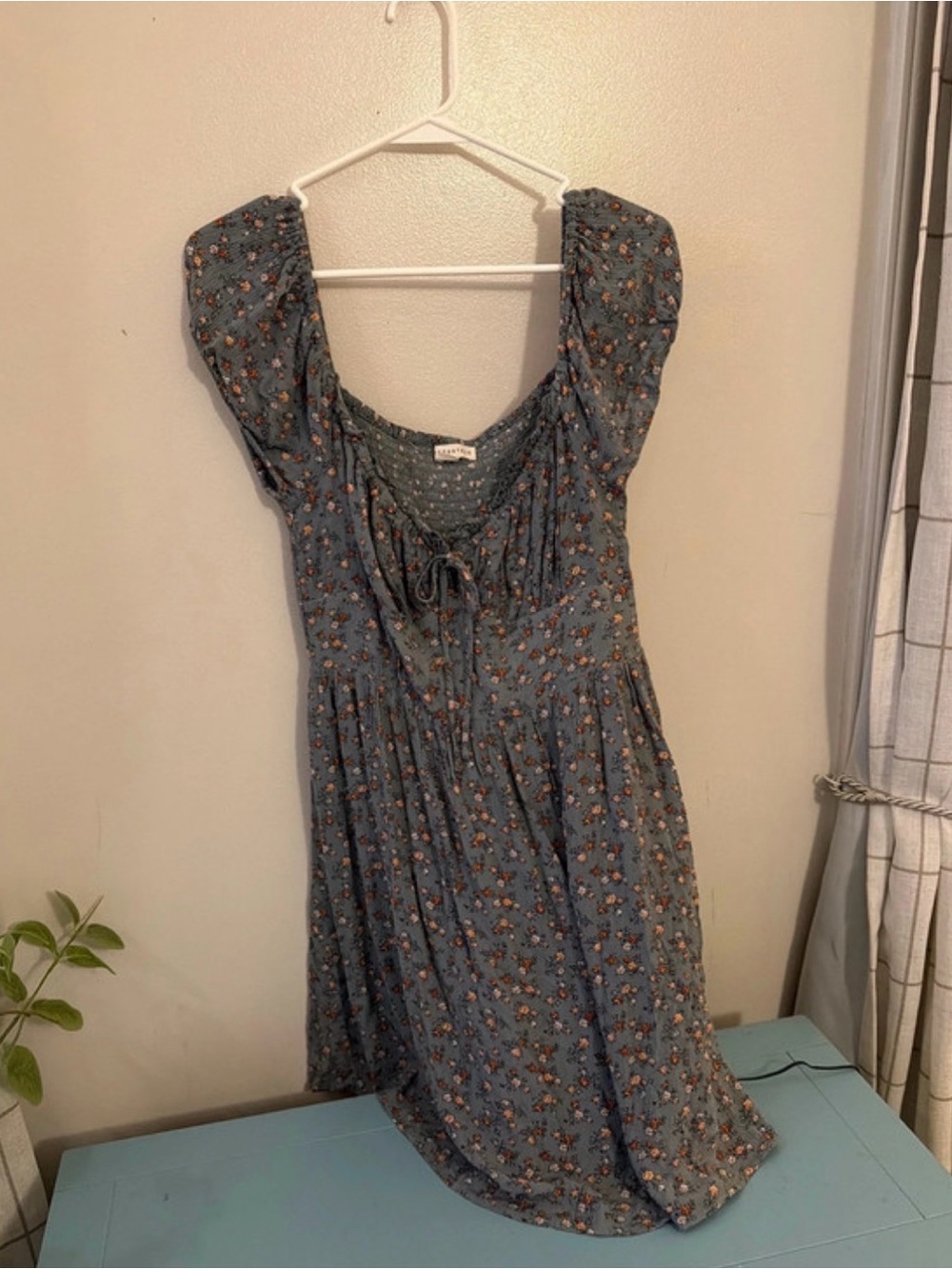 Aeropostale Blue Floral Tie-Front Puff Sleeve Dress